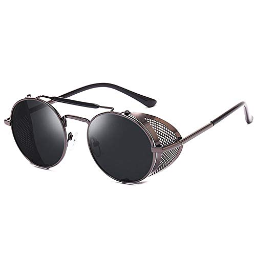 Preisvergleich Produktbild HETAIDA Sonnenbrille, runde Metallrahmen Polarisierte UV400 Schutzbrille, Retro Steampunk für Männer und Frauen (Gun-color)
