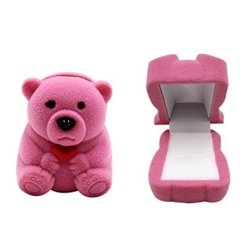 Cute Little Bear Ring Box, Velvet Earring Box Jewelry Box Display Storage Case Gift Box for Proposal, Engagement, Wedding