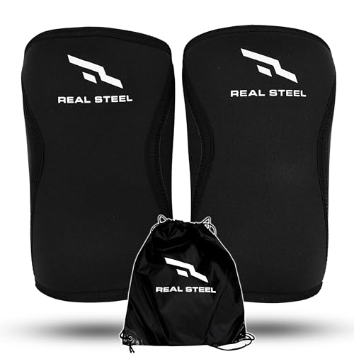 Real Steel Knee Sleeves (1 Pair) With Gym Bag - 7mm Knee Compression Sleeve Support for Squats...