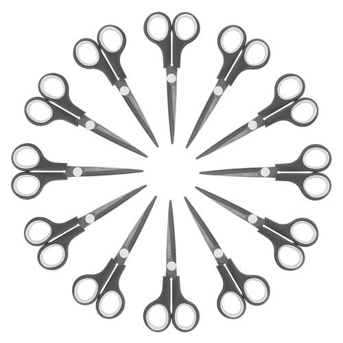 KUONIIY Scissors Ultra Sharp Titanium Coating Blades Soft Comfort-Grip Handles Multi-Purpose Scissors 6 Inch 12 Pieces