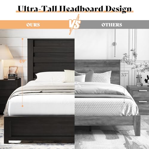 Image of AMERLIFE Farmhouse Full Bed Frame with 49 inch Fluted Headboard