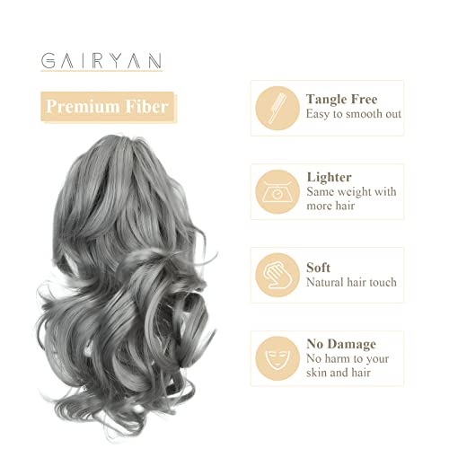 Gairyan 12" Clip in Ponytail Hair Extensions Curly Ponytail Extension Claw on Pony tails Wavy Synthetic Hairpieces for Women Real Look Short Wave (Dark Gray) - Image 4