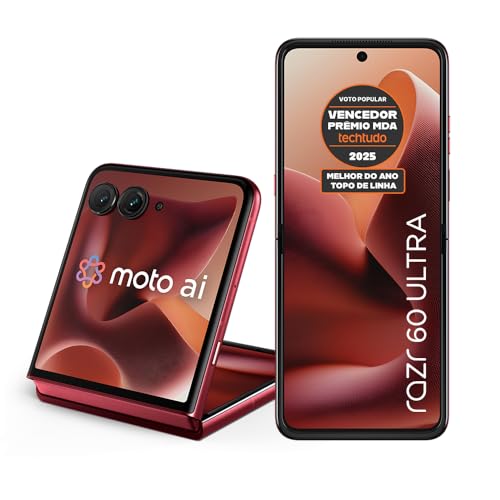 Smartphone Motorola Razr 60 Ultra - 1TB 32GB (16GB RAM+16GB Ram Boost) Snapdragon 8 Elite Tela dobrável 7' e externa 4” Moto AI 50MP camera - Vermelho