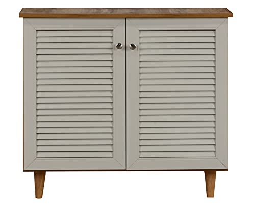 Image of DeckUp Plank Noordin 2-Door Engineered Wood Shoe Rack (Wotan Oak and White, Matte Finish)