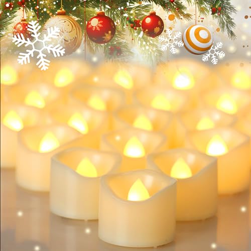 Image of CANDLE CHOICE Battery Operated Flameless Tea Lights Realistic Flickering Long Lasting LED Votive Tealight Candles for Halloween Thanksgiving Christmas Wedding Decorations Battery Included 24 Pack