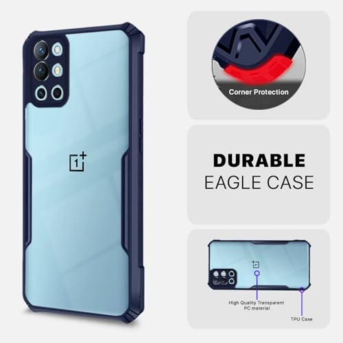 Image of Outlouders Back Cover for OnePlus 9R 5G | Ultra Hybrid Transparent | Full Camera Protection | Raised Edge | Crystal Clear Bumper Case (Blue)