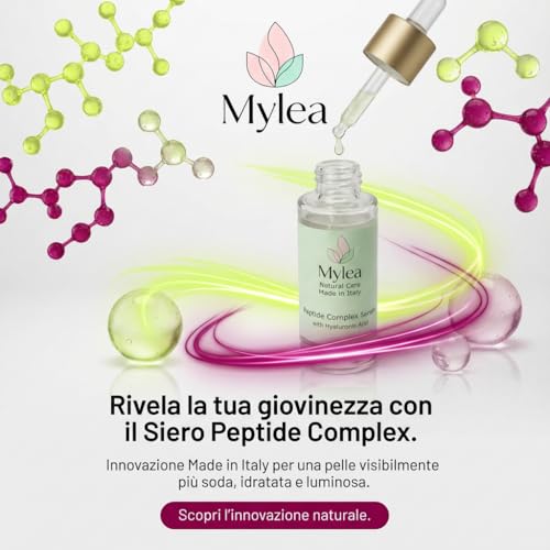 Mylea Complex Serum | Siero Viso 30ml | Peptidi, Acido Ialuronico, Acido Lattobionico | Idratazione profonda, texture leggera, azione levigante | Riduce rughe, pelle tonica, pelle idratata