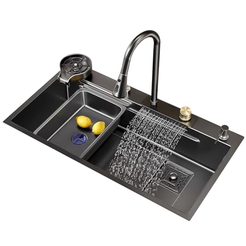 TAXXII Fregadero de Cocina, Cascada con Efecto Lluvia, encimera de Acero Inoxidable Hecha a Mano para lavavajillas doméstico, Lavabo (68x45cm)