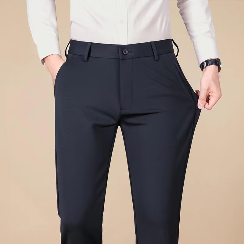 Men's Casual Trousers Stretch Waistband Lightweight Straight-Leg Business Travel Pants Featuring Pocket Design 5