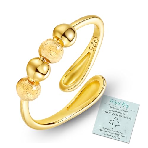 HEEYA Anxiety Rings for Women,Sterling Silver Rings to my Daughter,Adjustable Stress Spinner Ring with Beads,Anxiety Fidget Ring for Women,Thumb Jewelry for Birthday,Christmas with Gift Card