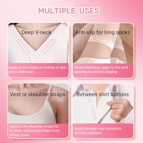 Clear Tape Adhesive for Clothes & Skin, Invisible Low Collar Strap Fixing Tape, Liquid Roll On Anti-Slip Glue - Easy to Use and Remove, Long-Lasting, Breathable (3pcs)4