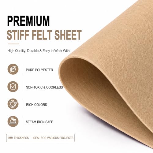 Image of Sand Large Felt Fabric 36 inch x 36 inch (1 Square Yard), 1mm Stiff Felt Sheet, Nonwoven Fabric for Crafts, DIY Projects, Art, Sewing, Lining & Decorations