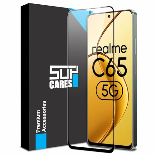 SupCares Tempered Glass for Realme C65 and Realme Narzo N65 (6.67 Inch) With Installation Kit | 9H Edge to Edge Screen Protector | Black