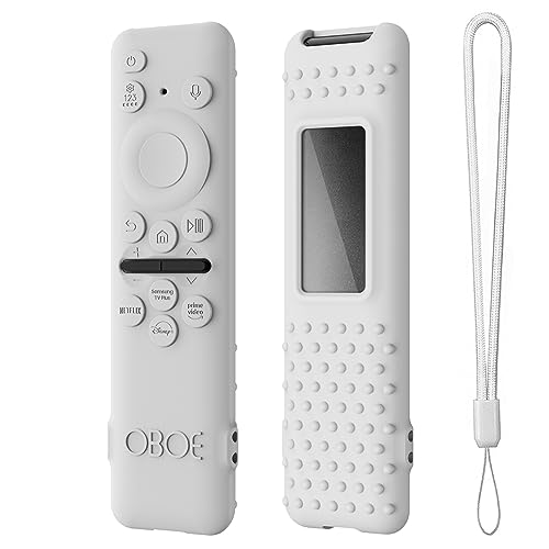 Image of Oboe Silicone TV Remote Cover Compatible With Samsung Smart TV 2023 Model TM-2360 E - Protective Key Cover Case With Lanyard (D-White) [Remote NOT Included]
