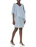 J Kara Women's Caplet Short Cocktail Beaded Dress, Dusty Blue/Blue/Silver, 14