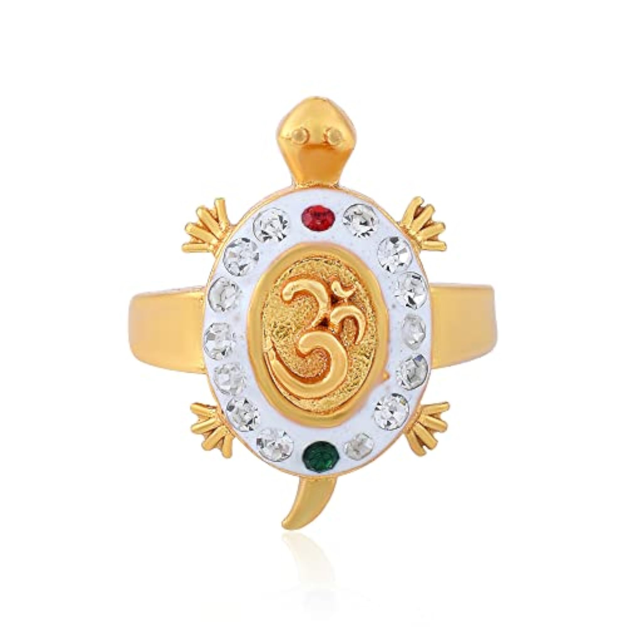 Gold Plated CZ Stud OM Symbol Turtle Ring, Good Luck