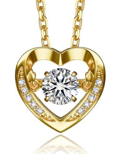 MomentWish Dancing Heart Necklace for Women, 0.5/1 Carat Dancing Moissanite Necklace for Her 925 Sterling Silver Pendant Anniversary Birthday Christmas Gift for Wife Mom Girlfriend