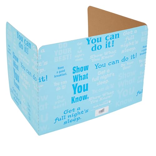 Image of Really Good Stuff Blue Privacy Shields for Student Desks, Set of 12 | 14 inch H x 22 inch W x 16 inch D, Ages 4+, PreK+, Desk Dividers with Motivational Messages