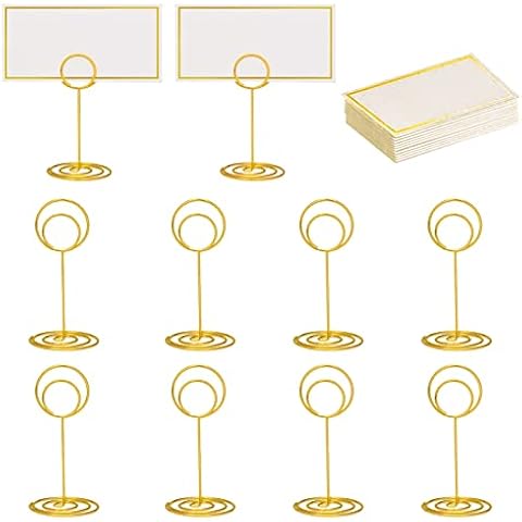 20 Pack Place Card Holders Set - 10 Pcs Swirl Table Number Holders and 10 Pcs Place Cards with Gold Foil Border, Memo Holder Clips Photo Picture Holders for Centerpieces, Weddings, Party, Birthday Cover