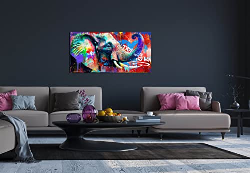 Jkwall77 Animal Abstract Wall-Art Bedroom Decor For Teen Boys - Banksy Elephant Wall Art - Graffiti Wall Art Ready To Hang Size 40" X 20" #TOP2