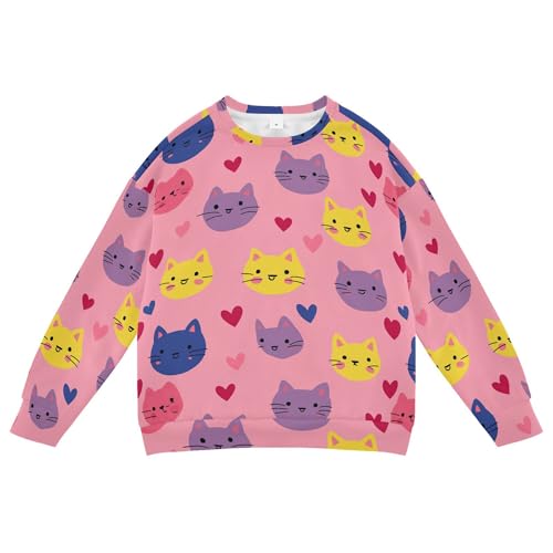 JUNZAN Valentine's Cartoon Hearts Cat Pink Kids Girls Sweatshirts Hoodies Long Sleeve Sweatshirts for Boys Sports 4T