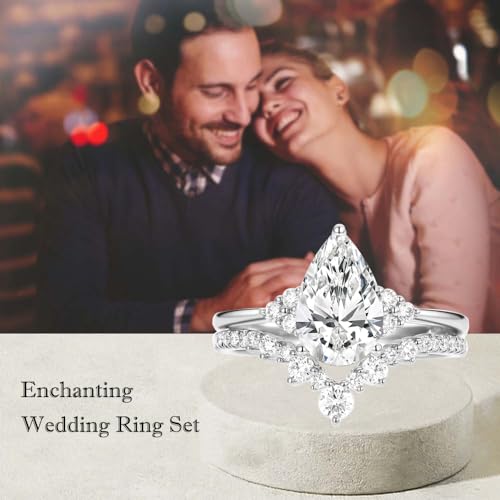 1ct 1.5ct 2ct Moissanite Wedding Ring Set - Pear Shaped Women's Bridal Rings Sets White Yellow Rose 10K 14K 18K Gold 925 Sterling Silver Pear Moissanite Wedding Sets for Women3