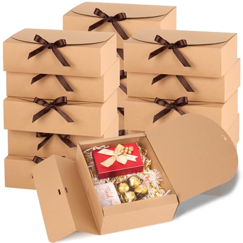 Kucoele Gift Boxes with Lids Brown 15 Pack 10.6 x 7.8 x 3.1 Inches