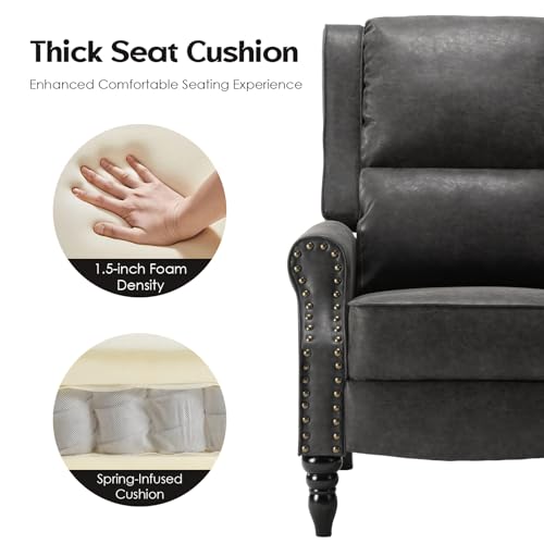 Image of Leather Recliner Chair, Pushback Recliner Chair with Overstuffed Arms Lumbar Support, Mid Modern Pushback Recliners Chair with Adjustable Backrest Footrest for Reading, Living Room, Black