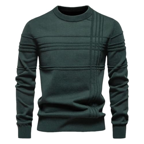 Mens Round Neck Casual Pullover Sweater Stripped Solid Long Sleeves Business Knitted Sweaters