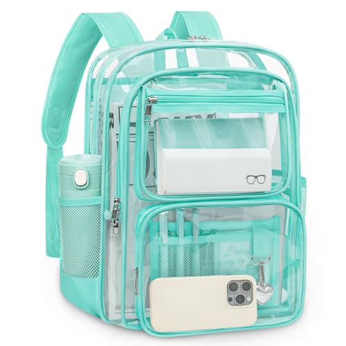 Attmu Clear Backpack for School Large Heavy Duty Clear Bookbag with Luggage Strap & Stitches for Girls Boys (Mint Green)