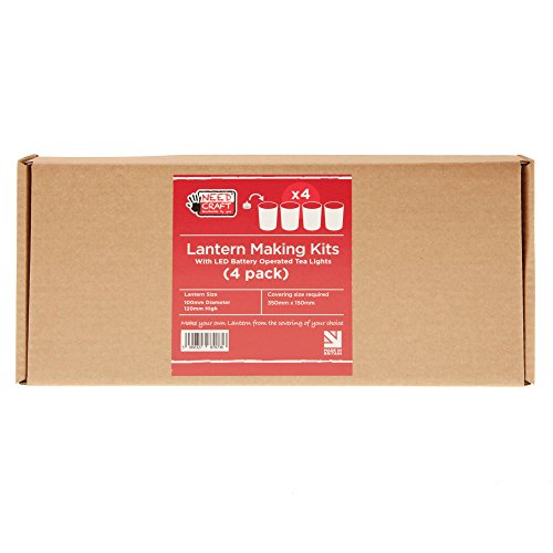 Needcraft Laternen-Bastelset (4er-Pack) mit LED-Tee-Flammenlosen Kerzenlichtern – DIY-Laternen für Halloween, Weihnachten oder Nachtlichter