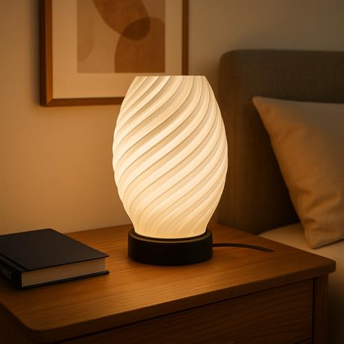 Image of Modern Spiral Table Lamp with 3 Light Modes (Warm, Cool & Natural White) | E27 LED Bedside Night Lamp for Bedroom, Living Room & Home Decor | Soft Ambient Lighting