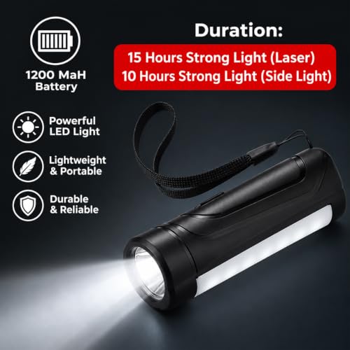 Image of Rechargeable Flashlight - 10000 Lumen High Power LED Torch, 1200M Long Beam, USB-C Charging, 10+ Hours Runtime, Adjustable Zoom Light for Camping, Hiking, Emergency, Outdoor Use (LED)