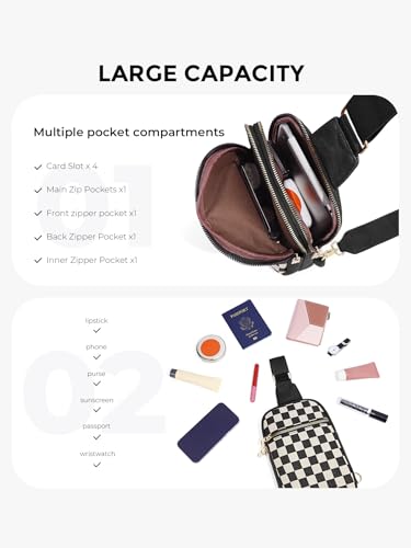 Image of Sling Bag Crossbody Bags For Women Plaid Striped Fanny Packs Chest Bag for Work Shopping