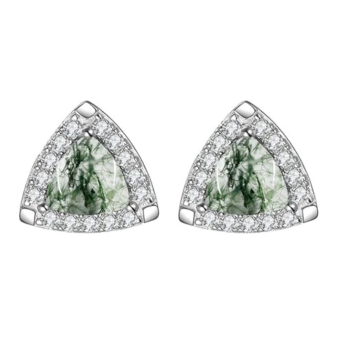 EKJQB Triangle Stud Earrings S925 Sterling Silver Triangle Gemstone Stud Earrings For Women Her（Style 20）