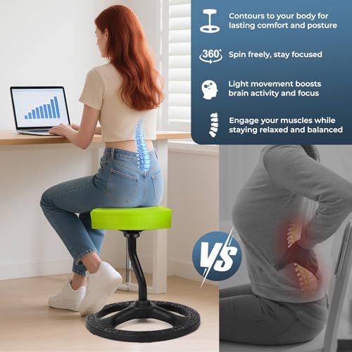 Image of Fitness Seat, ADHD Chair Stool, Stability, Balance, Yoga, Ergonomic Health Stool with Non-Slip Base and Washable Seat Cover - Black (Green, 19″)