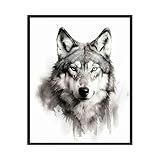 Wolf Art Prints Posters, Black and White Animal Photography Wall Art, Wildlife Nature Photo, Exotic Animal Wall for Bathroom Bedroom Decor 71 (Wolf, 11 x 14 inches, Unframed)