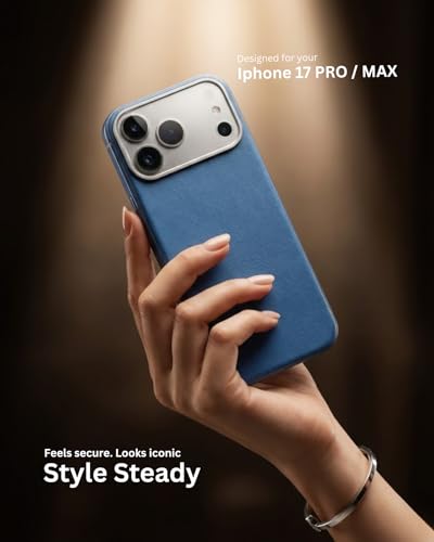 Image of SkynUp Linea Premium Leather Back Cover Case for iPhone 17 Pro Max | MagSafe Compatible | Blue