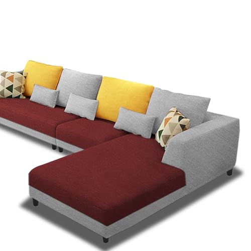 Image of Galib RHS 6 Seater L Shape Sofa Set for Living Room (Maroon Grey Fabric) Premium Fabric Sofa