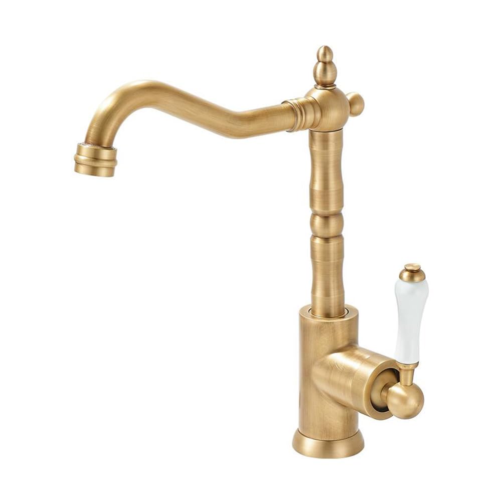 Wasserhahn Küche - Küchenarmatur Retro Antik Stil Messing Einhebel 360° Schwenkbar Spültischarmatur Mischbatterie, Hoher Auslauf Armatur Küche, Bronze
