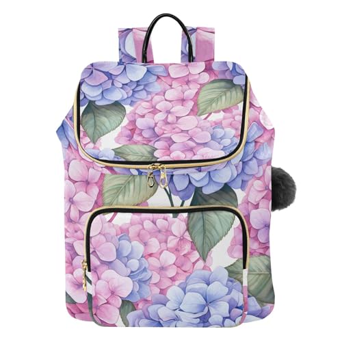 Sac à dos bleu hortensia rose fleur pour femme ordinateur portable