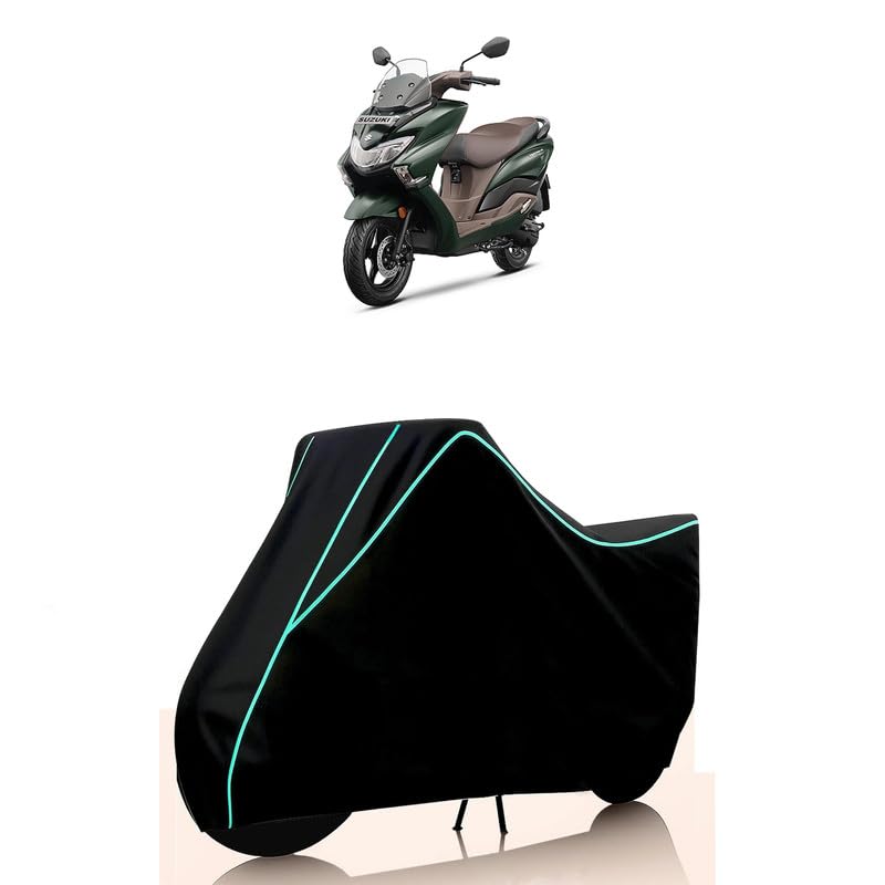 Image of Scooty Cover Water Resistant for Burgman BS6 | Universal Scooter & Bike Cover | Heavy Duty UV Dust, Rain & Scratch Protection | Elastic Fit All Weather Indoor Outdoor | Black with Blue Piping