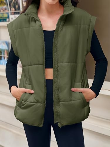 Tankaneo Womens Quilted Puffer Vest Casual Stand Collar Cap Sleeve Coat Zip Loose Fit Warm Outerwear4