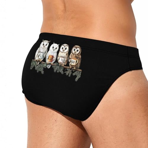 Tea Owls Printed Swim Briefs for Men Sexy Bikini Swimwear Elastic Beach Trunks Bathing Suit4