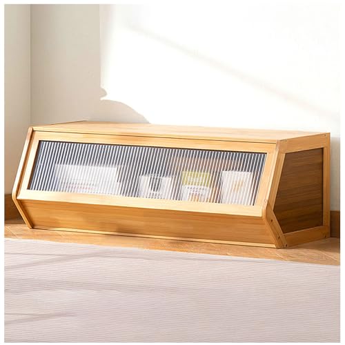 Contenedores de almacenamiento apilables de bambú, organizador multiusos con puertas abatibles para libros, juguetes, aperitivos y más, caja de almacenamiento de madera ecológica, 86 x 31 cm