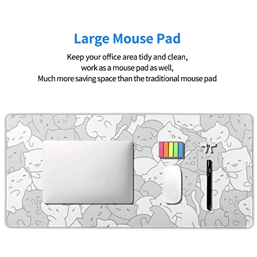Image of Kawaii Cats White Gaming Mouse Pad XXL Cute Kittens Japanese Extended Big Large Desk Mat Non-Slip Rubber Base Stitched Edge Long Keyboard Mousepad for PC Computer Laptop, 35.4x15.7 Inches