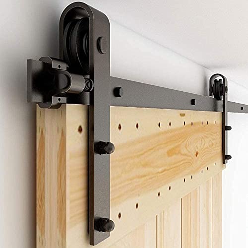 WOLFBIRD 152CM / 5FT Herraje Para Puerta Corredera Kit, Accesorios Herraje Corredera , El kit de Riel Puerta Corredera de Granero,Forma Clásica Cover