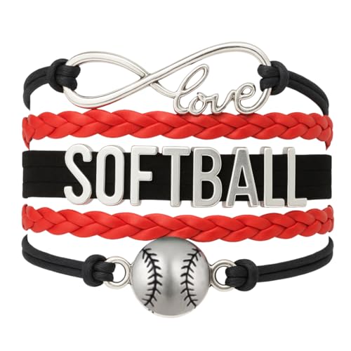 Softball Charm Bracelet (Black/Red) Bracelets, Adjustable Bracelet