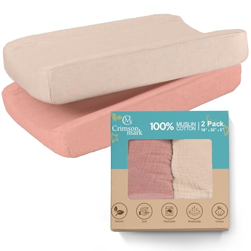 Image of 100% Muslin Changing Pad Cover Ultra Soft 120GSM Baby Changing Pad Covers for Girls and Boys - Easy wash Diaper Changing pad Cover with Low Shrinkage (2 Pack - Beige/Sand)