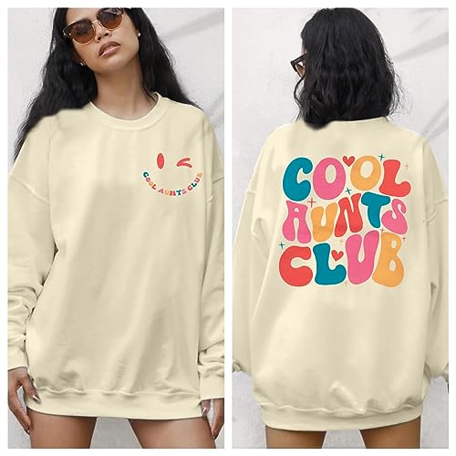 Astanfy Women Aunt Sweatshirt Cool Aunts Club Crewneck Sweatshirt Auntie Long Sleeve Lightweight Shirt For Aunt Gift Apricot thumb #2